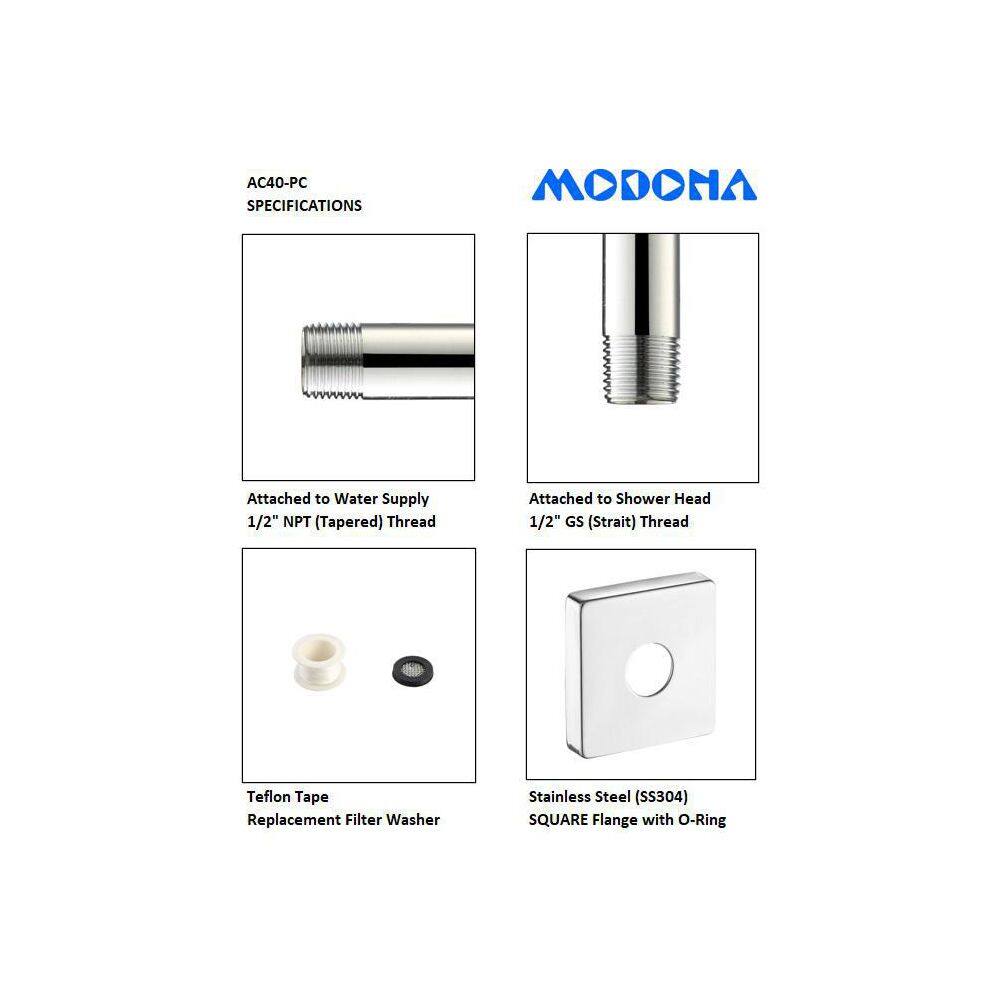 MODONA Gooseneck Square Rain Shower Arm with Flange Polished Chrome AC40-PC