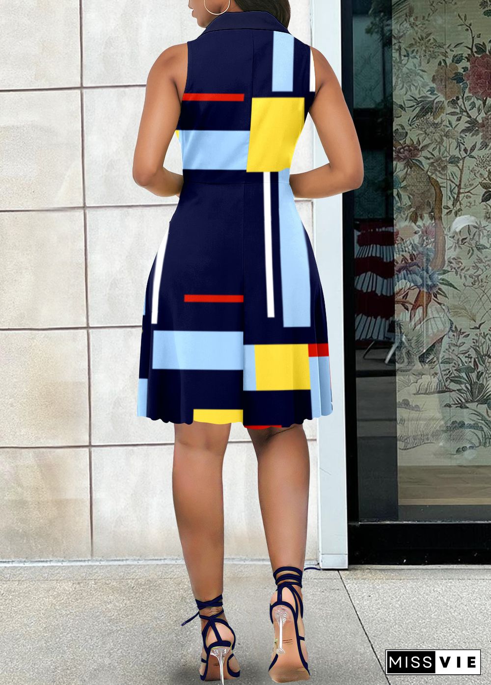 Color Block Print Sleeveless Elegant Dresses