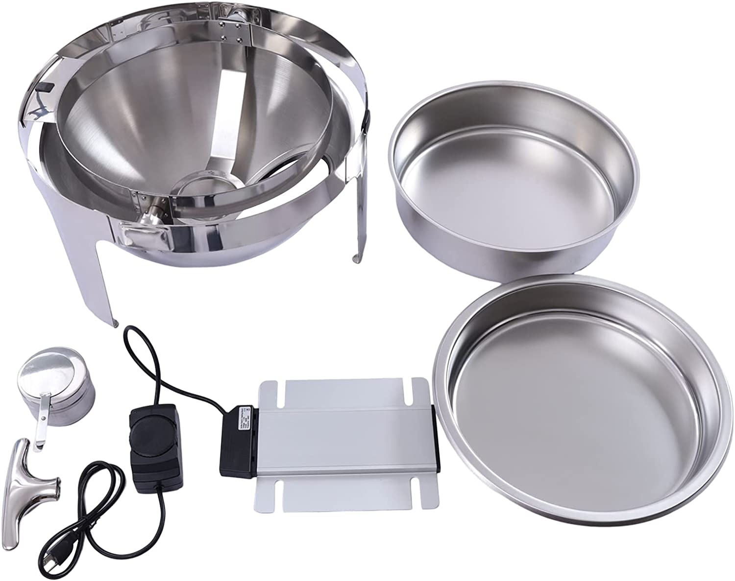 MONIPA Food warmer Set 6L Stainless Steel Round Buffet Chafer with Glass Lid Chafing Dish Bundle Buffet For Catered Events