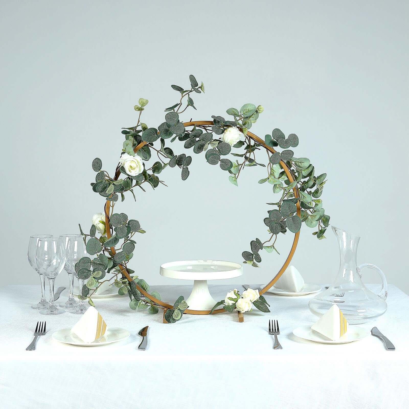 Gold Round Arch Wedding Centerpiece, Metal Hoop Wreath Tabletop Decor 20