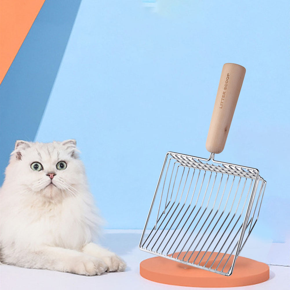 TBOLINE Cat Litter Shovel Wooden Handle Pet Toilet Cleaning Poop Scooper (Metal)