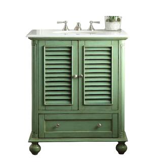 Benton Collection Keysville 30 in. W x 22 in D. x 36 in. H White marble Top in Green with White Under mount porcelain Sink Vanity GD-1087GN-BS