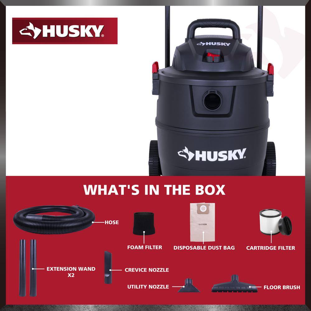 Husky 16 Gal. Poly Cart-Design WetDry Vac with a Cartridge Filter Hose and Accessories AT18621P-16A