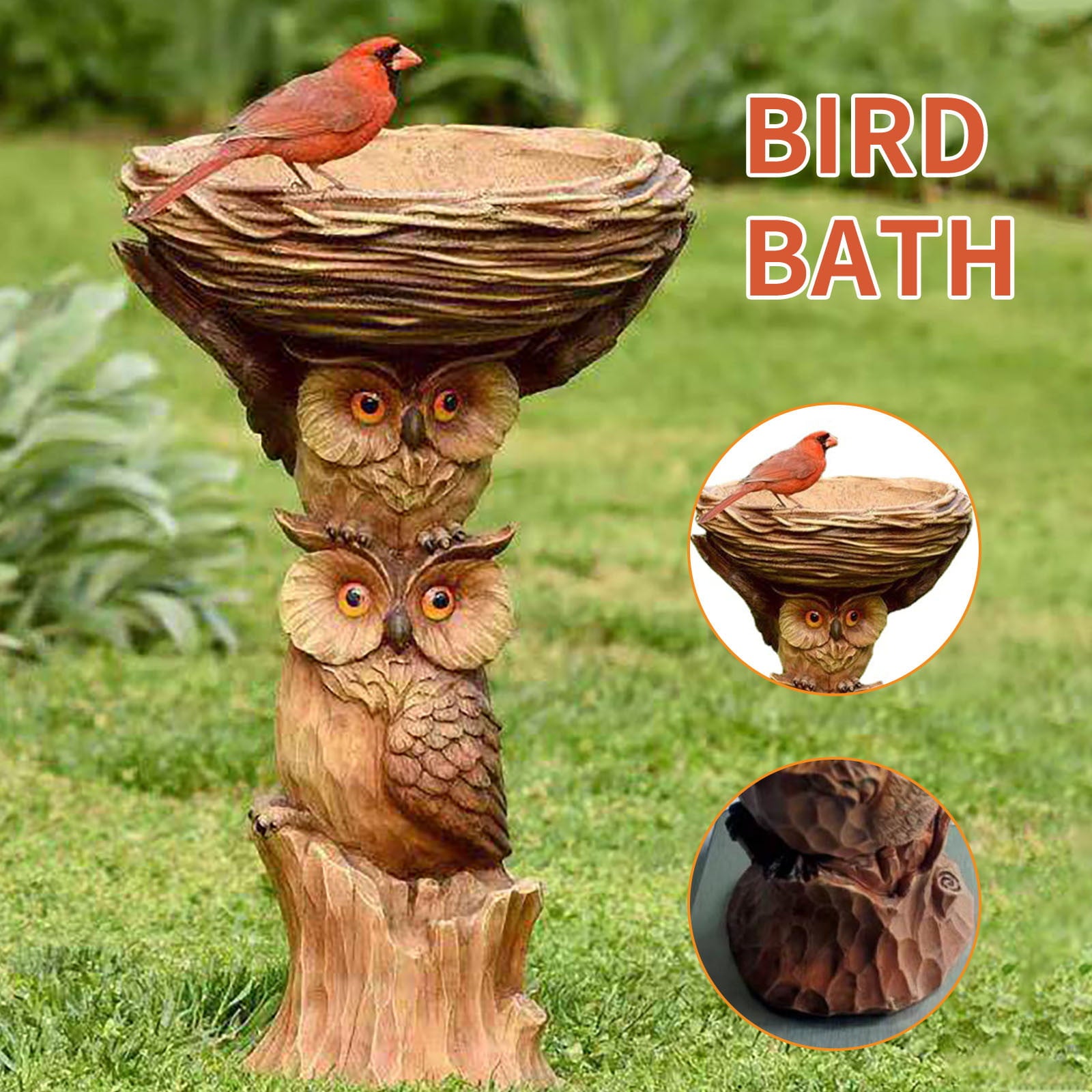 Pompotops Outdoor Bird Bath Flower And Bird Feeder Decoration With Flower Pot Base