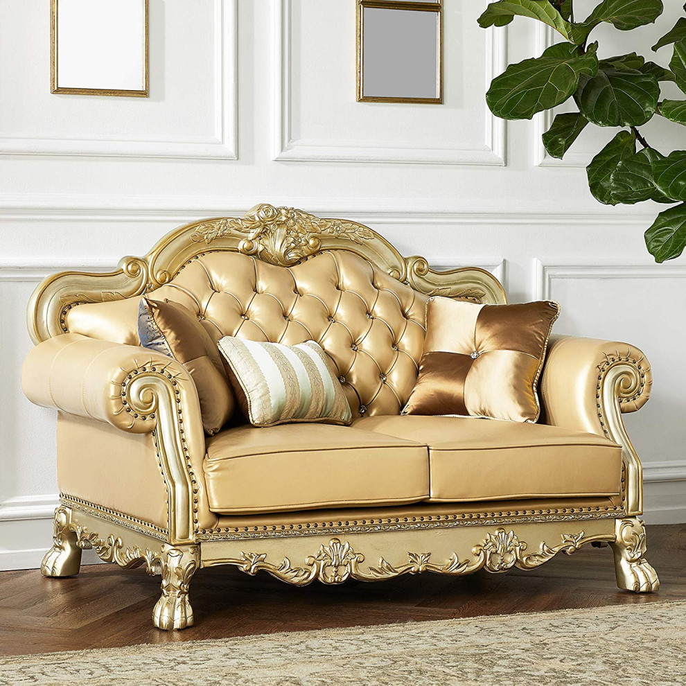 Acme Dresden Loveseat With 3 Pillows  Gold Patina   Victorian   Loveseats   by Emma Mason  Houzz