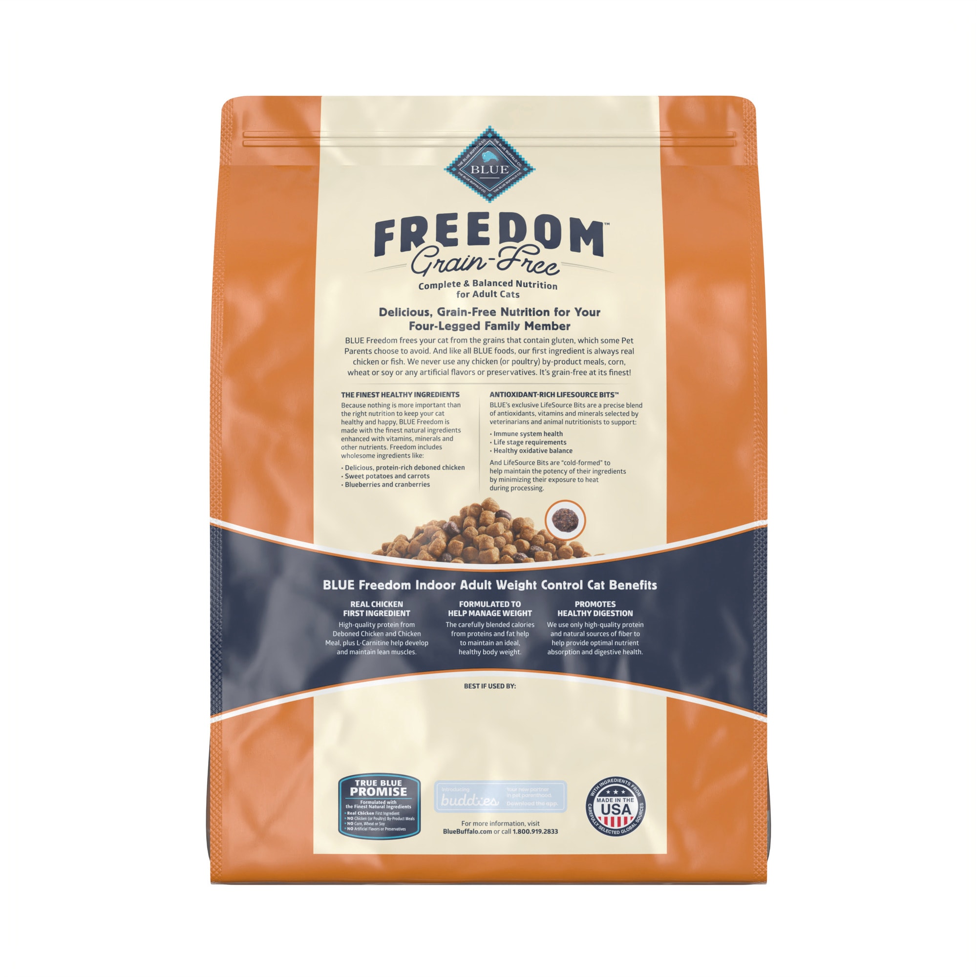 BLUE BUFFALO Blue Freedom Grain-Free Indoor Weight Control Chicken Recipe Dry Cat Food， 11 lbs.