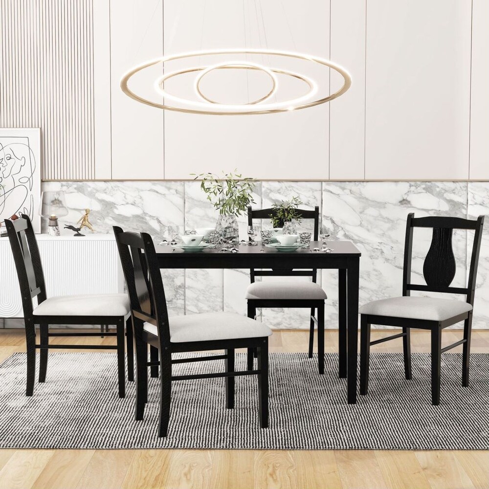 5 Piece Kitchen Dining Table Set Wooden Table and 4 Upholstered Chairs