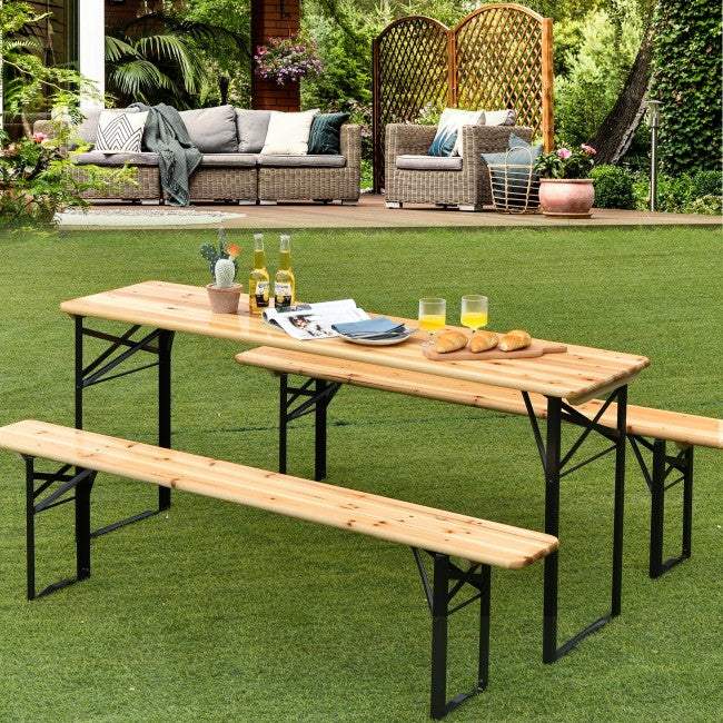 Folding Wooden Picnic Table Bench Set - 3 Pcs