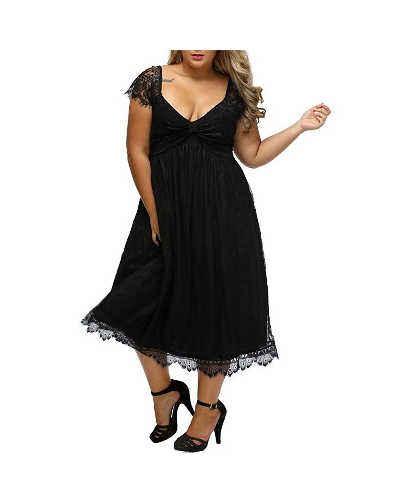 Women's Plus Size Lace Midi Dress - Capped Sleeves