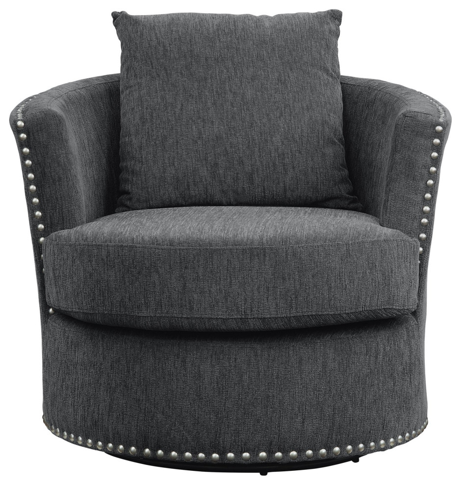 Contemporary Swivel Accent Chair  Chenille Fabric Seat With Nailhead   Transitional   Armchairs And Accent Chairs   by Declusia  Houzz