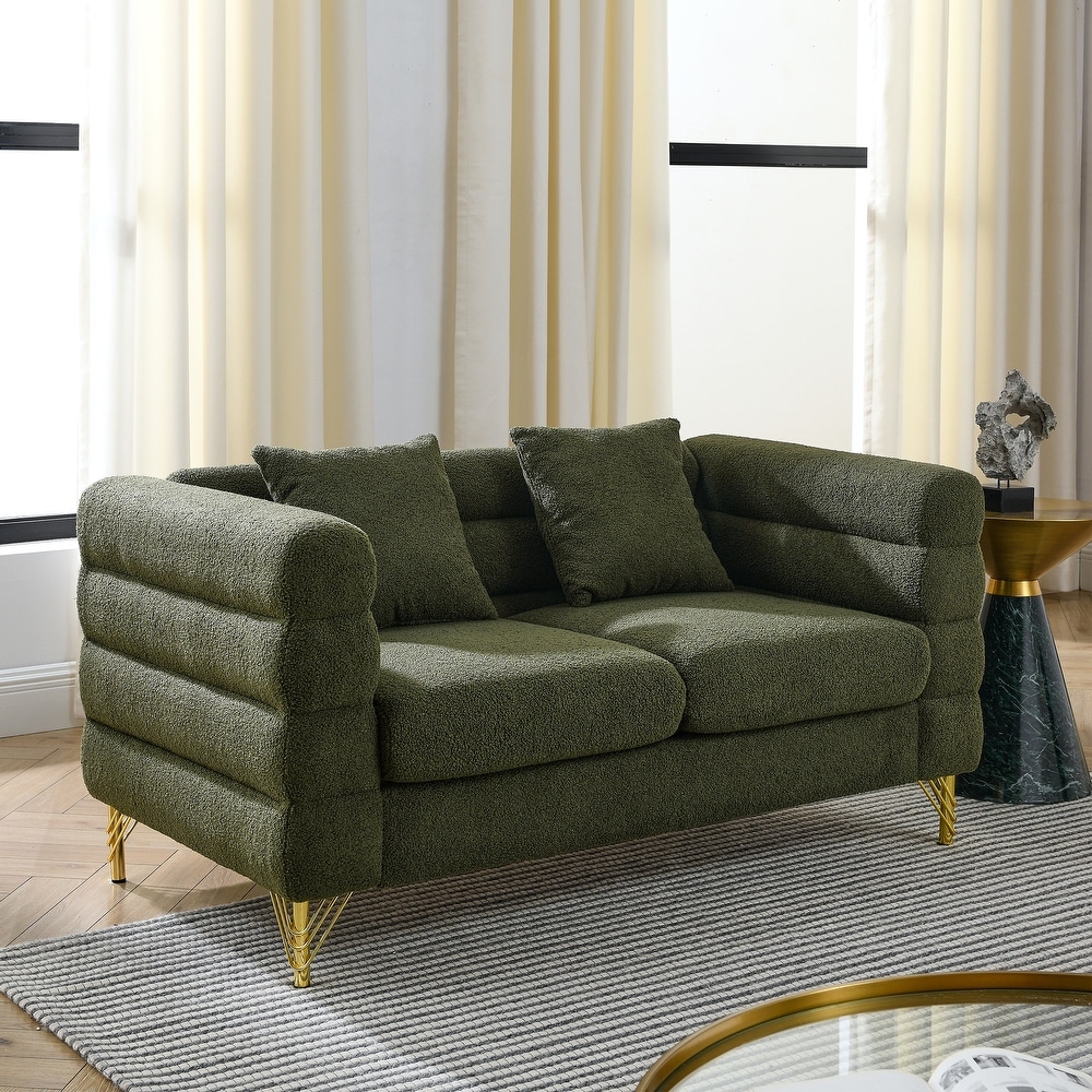 Green Teddy Upholstered Sofa Set with Pillows (2x 3 Seater)