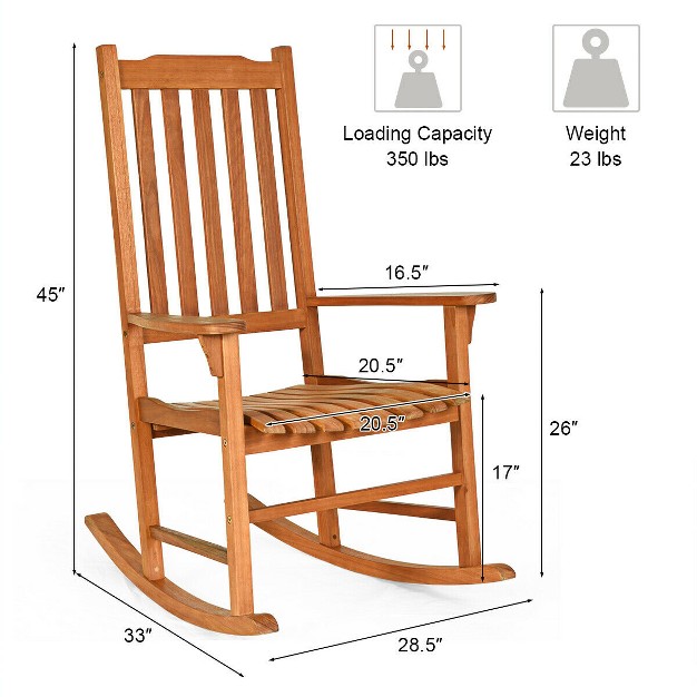 Costway 2 Pcs Outdoor Eucalyptus Rocking Chair Single Rocker For Patio Deck Natural