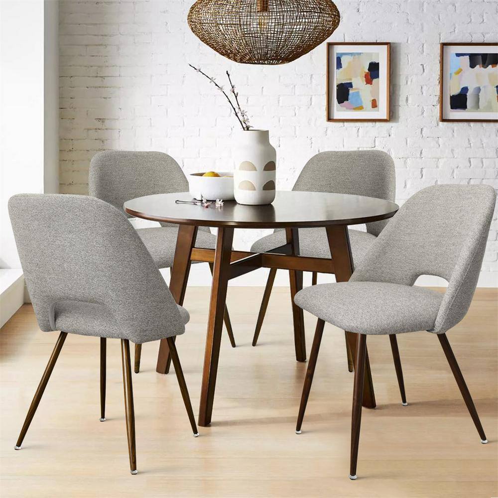 Elevens Upholstered Modern Cutout Back Dining Chair with Walnut Leg (Set of 4) EDWIN-CHAIR-WALNUTGREY