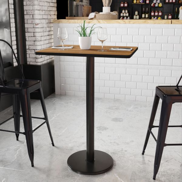 Stiles 24'' x 30'' Rectangular Walnut Laminate Table Top with 18'' Round Bar Height Table Base