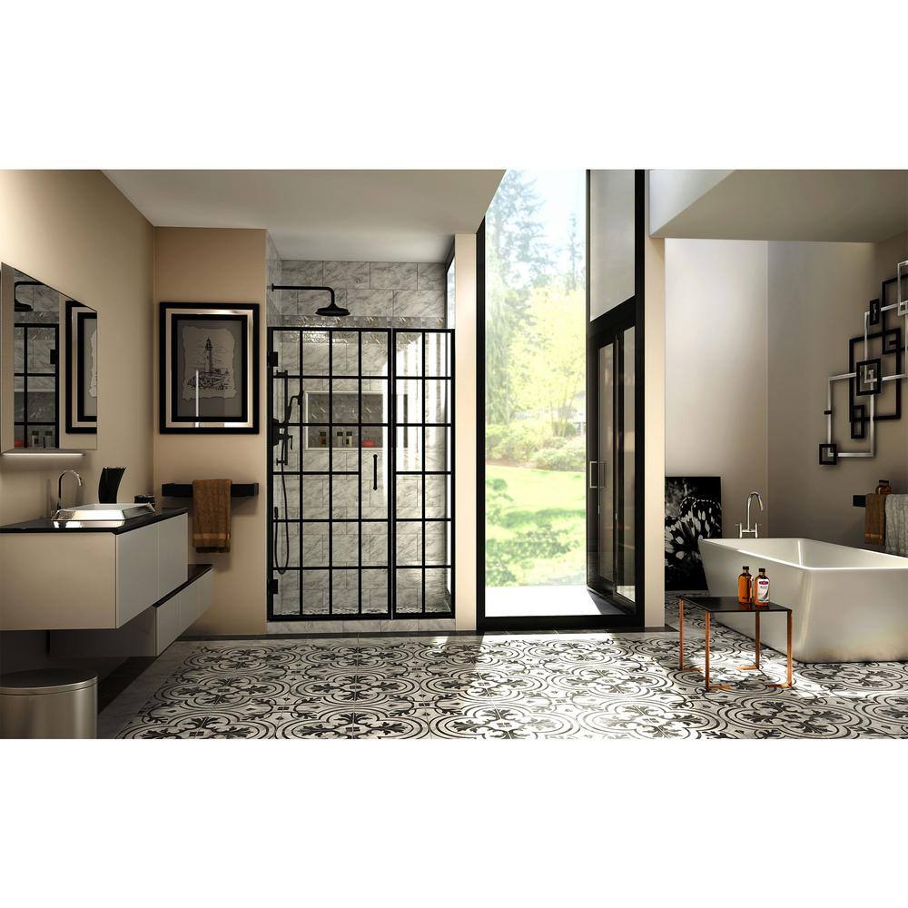 DreamLine Unidoor Toulon 46 in. to 46-12 in. W x 72 in. H Frameless Hinged Shower Door in Satin Black SHDR-2446720-89