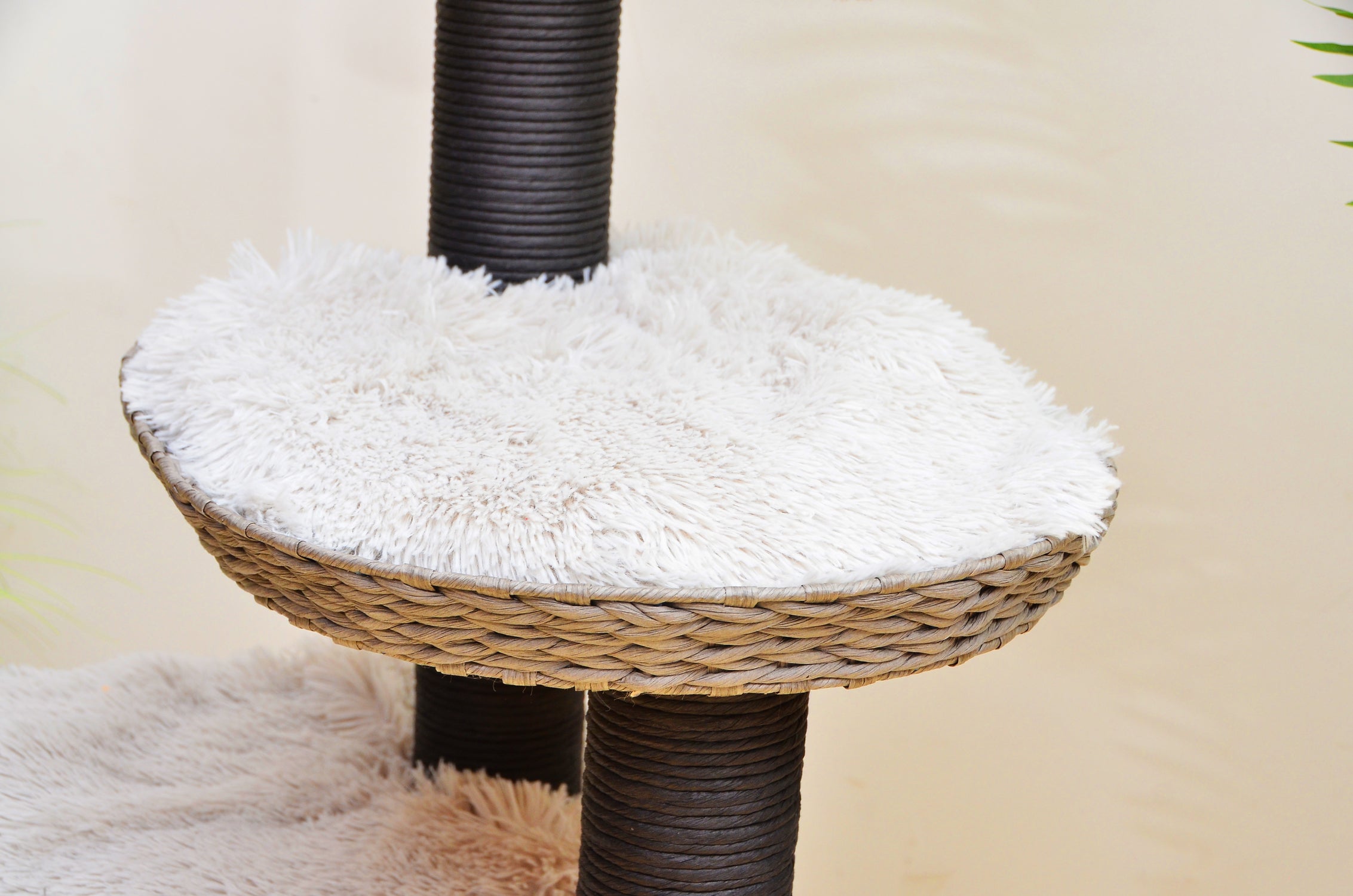 PetPals 50" Gray 4-Level Cat Tree Scratching Post Plush Perch and Basket with Shag Fur for Large Cat Climbing Cat Furniture Modern Play House Big Adult Cats w/ FREE cat teaser for Easter