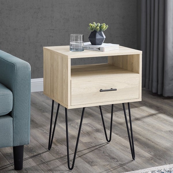 18 inch 1-Drawer Hairpin End Table， Birch