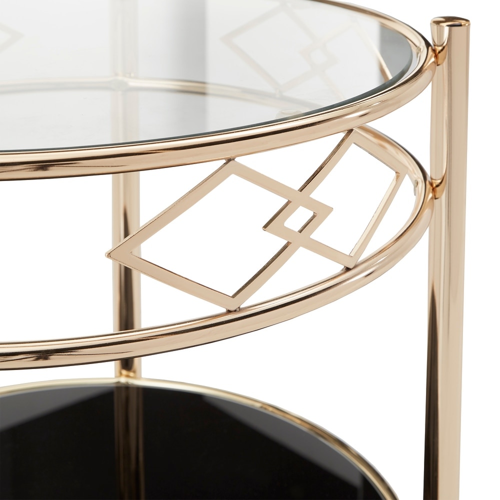 Metropolitan Rose Gold Finish Black Tempered Glass Metal End Table by iNSPIRE Q Bold