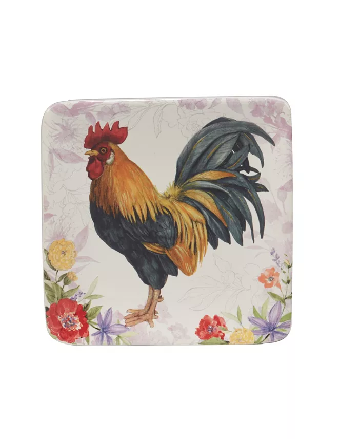 Certified International Floral Rooster Set of 4 Canape Plates 6