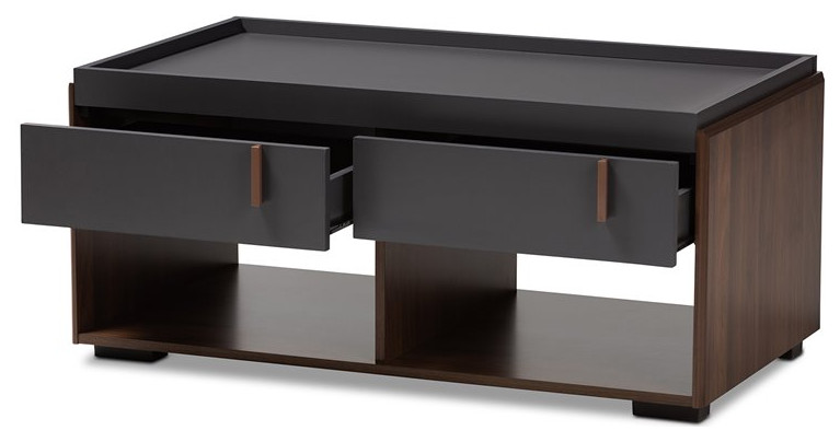 Baxton Studio Rikke 2 Drawer Wood Coffee Table in Gray and Walnut   Transitional   Coffee Tables   by Homesquare  Houzz