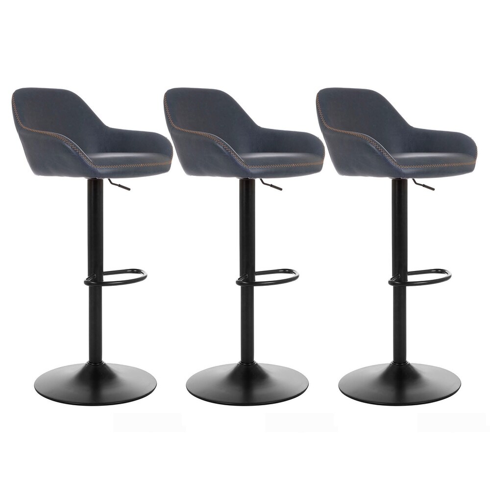 Glitzhome Set of 3 Mid Century Modern Adjustable Swivel Bar Stools   Set of 3