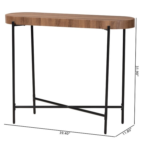 Savion Modern Industrial Walnut Brown Finished Wood and Black Metal Console Table