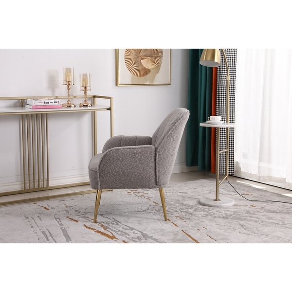 Modern Soft Teddy Fabric Ergonomics Accent Chair Livingroom Chair Arm Chairs With Gold Legs and Adjustable Legs for Indoor Home