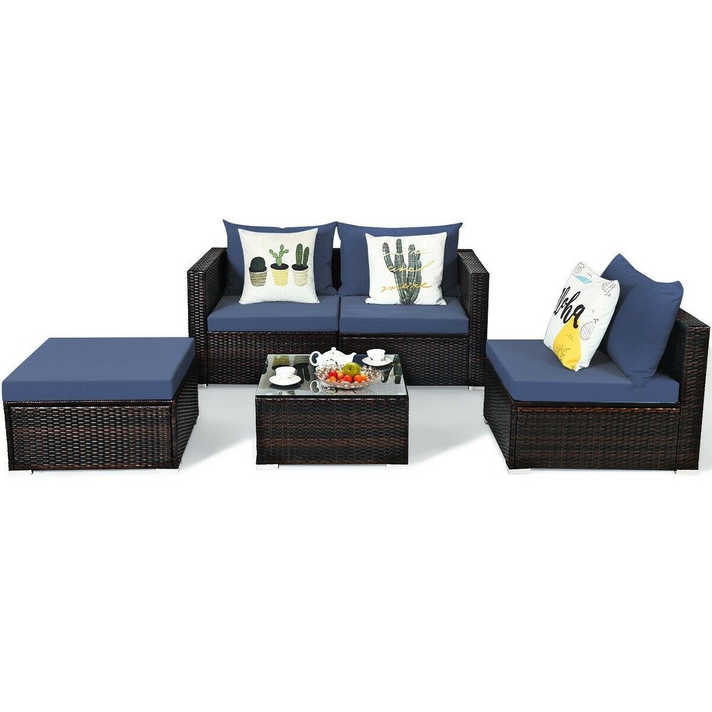 5Pcs Patio Rattan Furniture Set with Coffee Table   29\