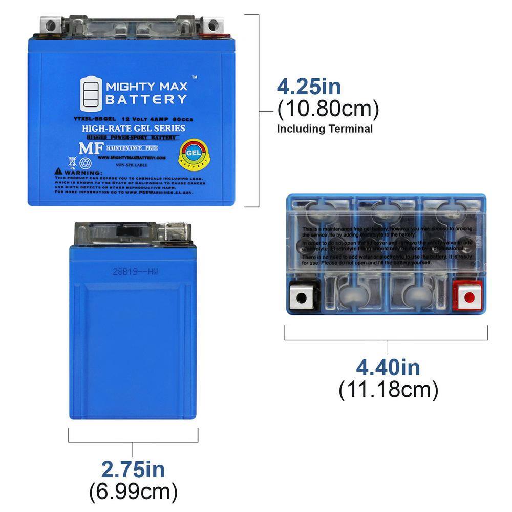 MIGHTY MAX BATTERY 12-Volt 4 Ah 80 CCA GEL Rechargeable Sealed Lead Acid (SLA) Powersport Battery YTX5L-BSGEL