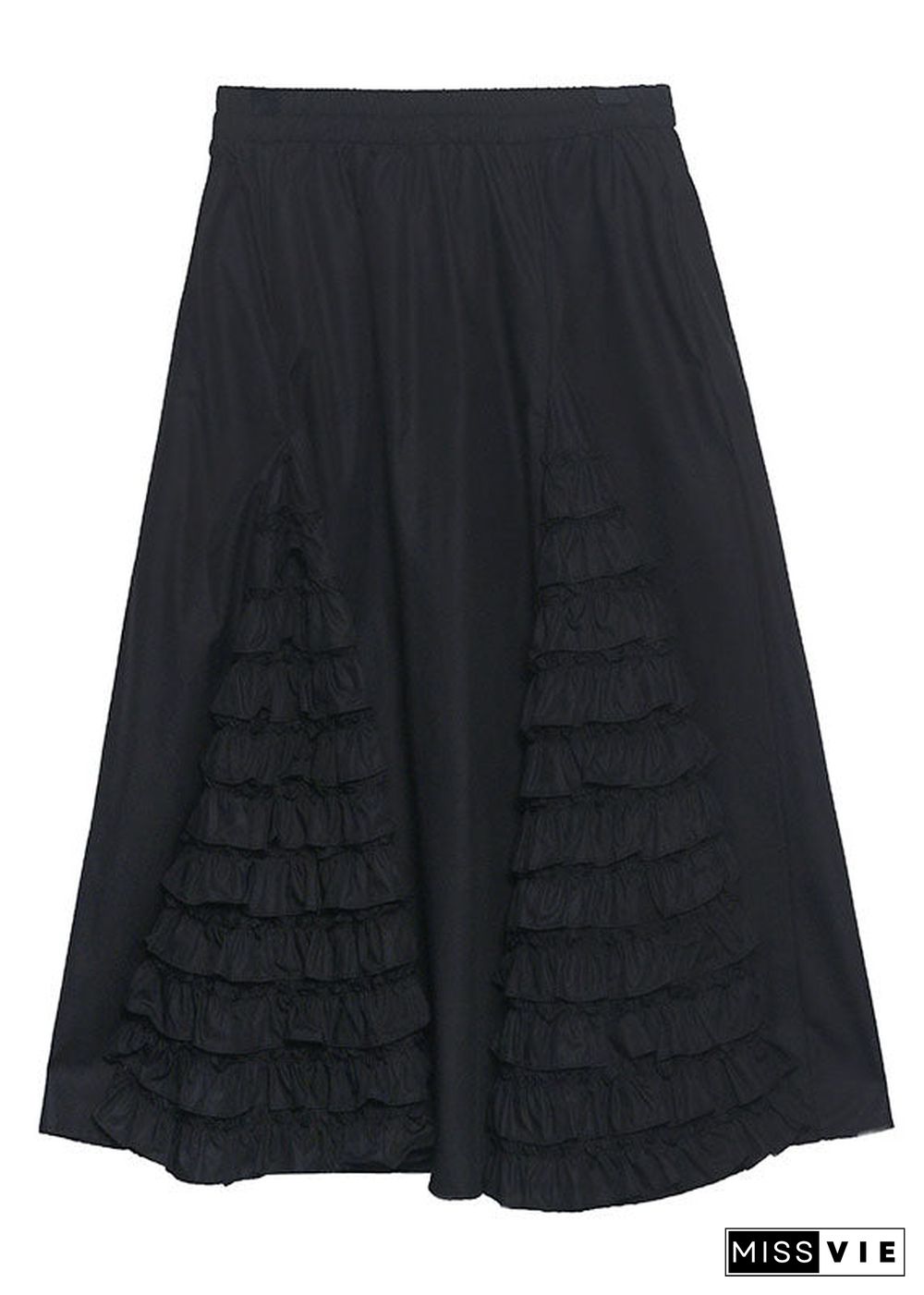 Women Black Ruffled Patchwork A Line Fall Skirts