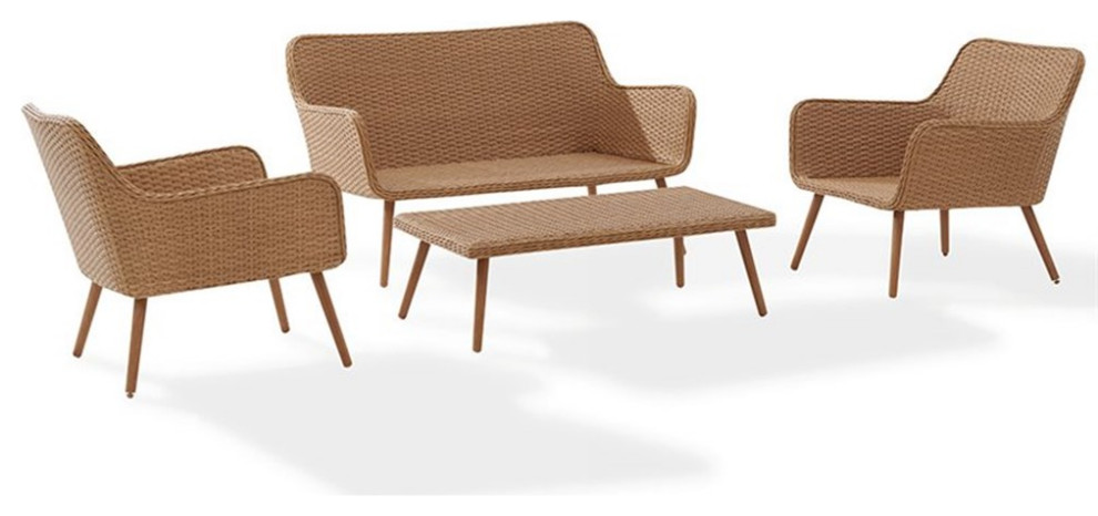 Afuera Living 4 Piece Patio Sofa Set in Light Brown and Oatmeal   Tropical   Outdoor Lounge Sets   by Homesquare  Houzz