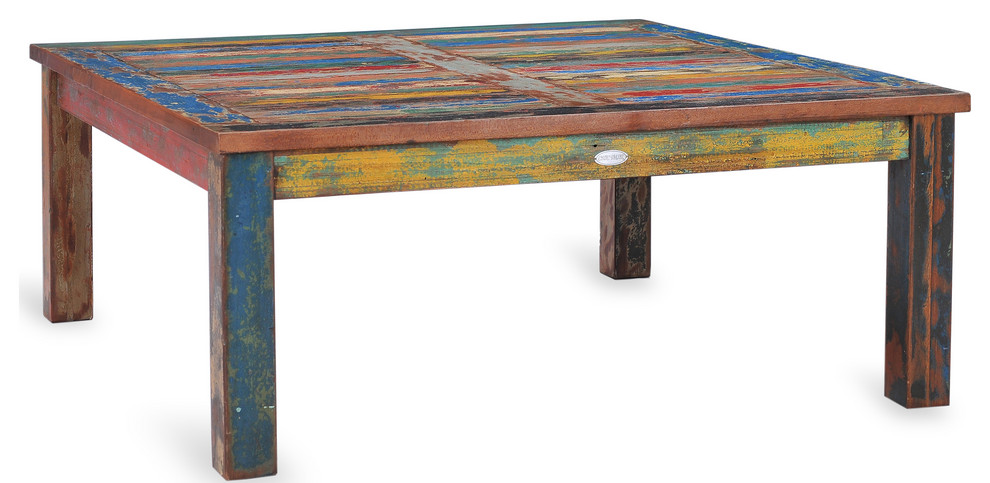 Square Coffee Table made from Recycled Teak Wood Boats   Farmhouse   Coffee Tables   by Chic Teak  Houzz