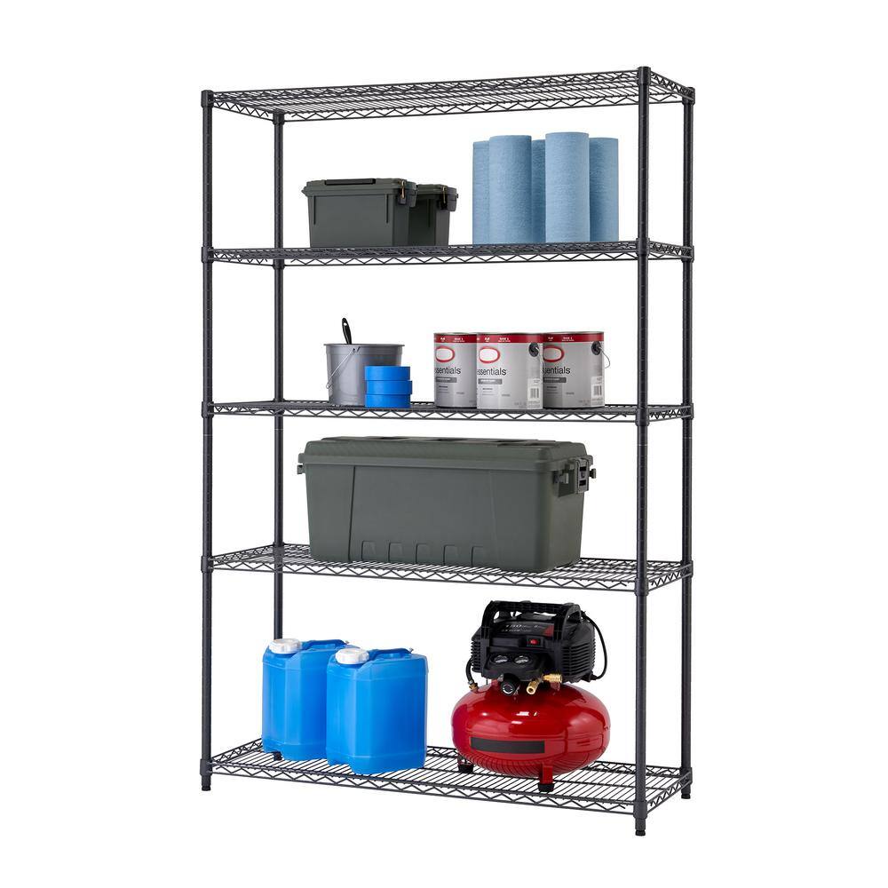 TRINITY Black Anthracite 5-Tier Steel Wire Shelving Unit (48 in. W x 72 in. H x 18 in. D) HTBFPBA-0950