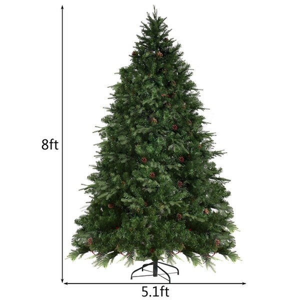 Costway 8Ft PreLit Artificial Christmas Tree Hinged w/ 600 LED Lights