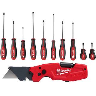 MW Screwdriver Set with FASTBACK 6-in-1 Folding Utility Knife and General Purpose Blade (11-Piece) 48-22-2710-48-22-1505