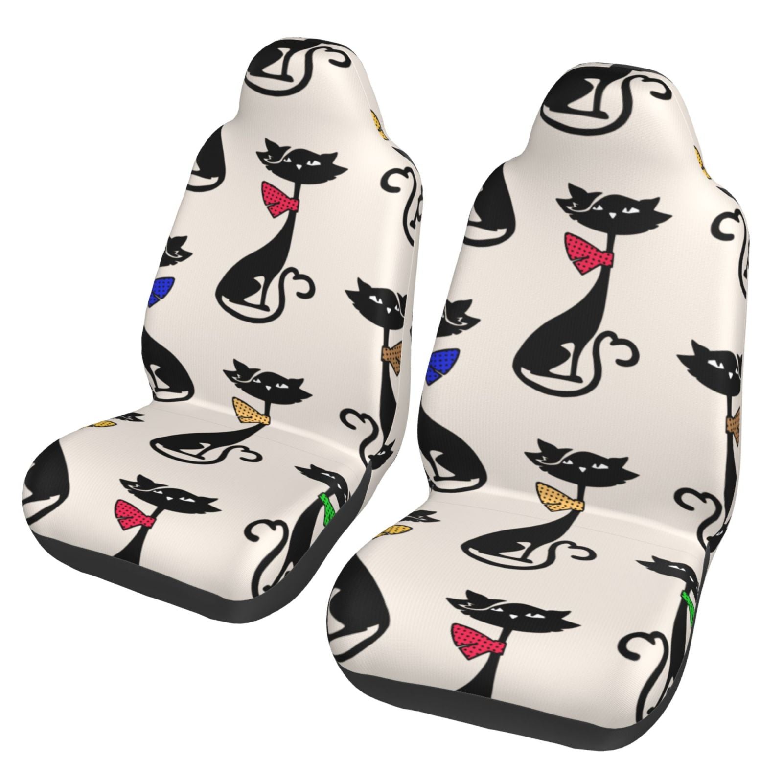 TEQUAN Front Seat Covers， Cute Cartoon Cats Kitten Pattern 2 Piece Car Seat Cover Fit Most Car SUV Truck Van