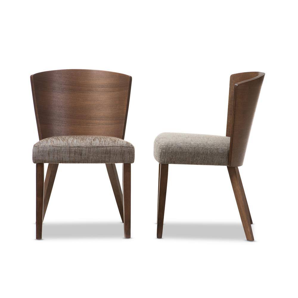 Baxton Studio Sparrow Gray Fabric Upholstered and Medium Brown Wood Dining Chairs (Set of 2) 2PC-4644-HD