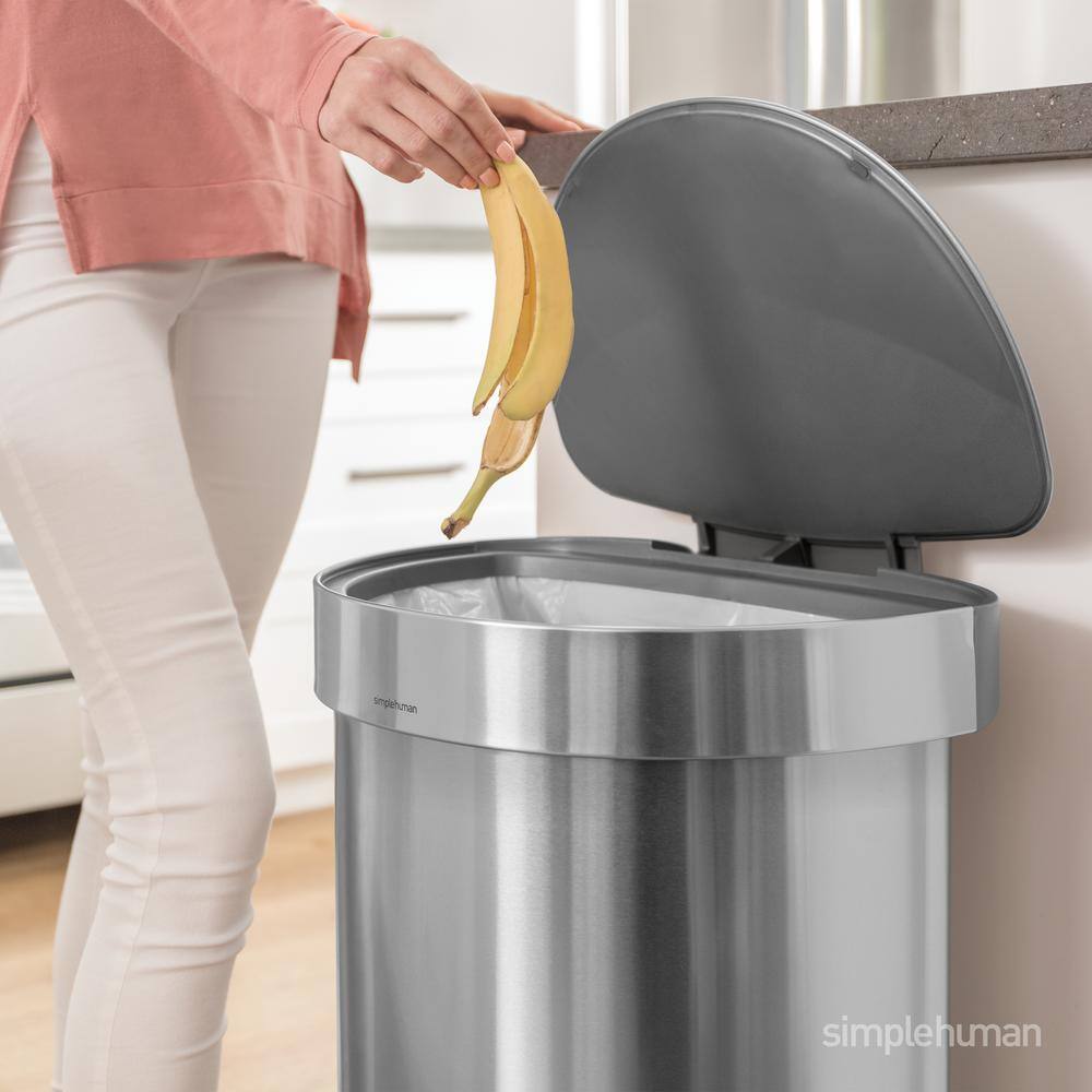 simplehuman 45-Liter Fingerprint-Proof Brushed Stainless Steel Semi-Round Metal Household Trash Can CW2030