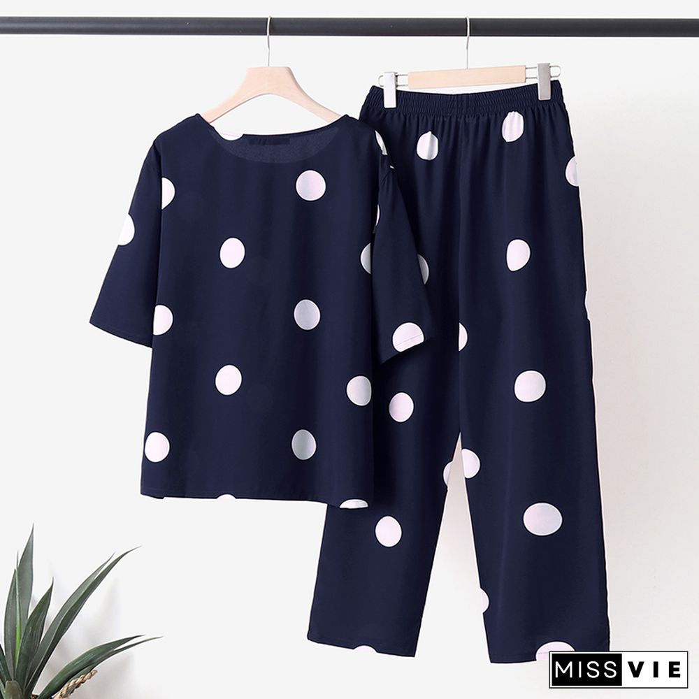 Polka dot top and pants two-piece set