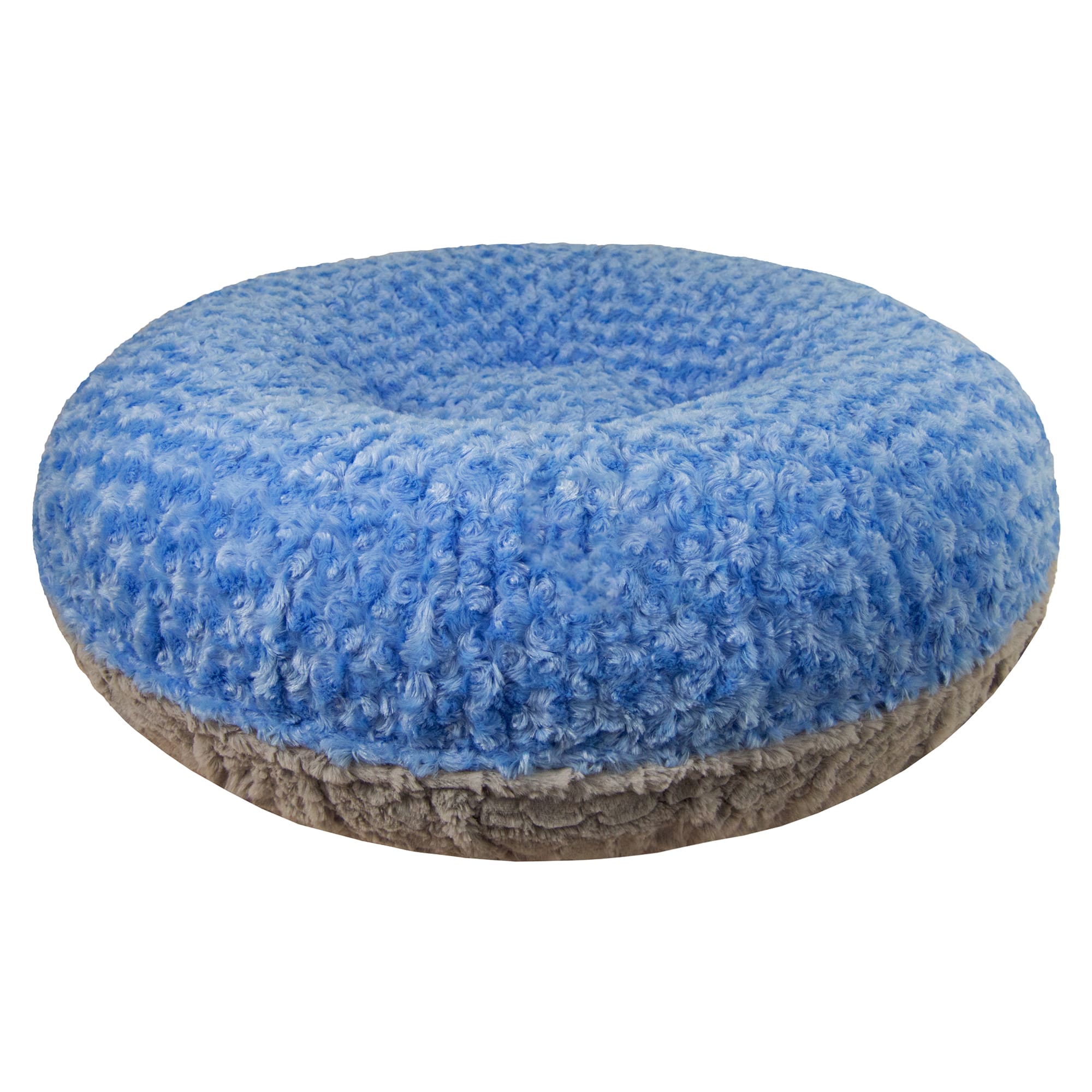 Bessie and Barnie Signature Blue Sky/Serenity Gray Luxury Extra Plush Faux Fur Bagel Dog Bed， 24