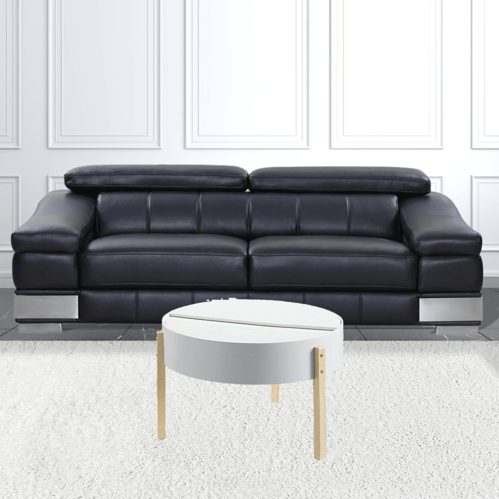 32 quotNatural Brown And White Round Coffee Table   Coffee Tables   by HomeRoots  Houzz