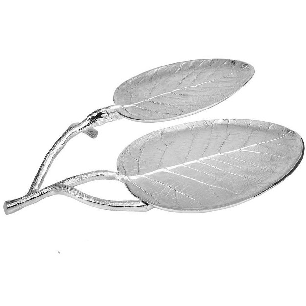 Classic Touch Nickel Leaf 2 Bowl Relish Dish