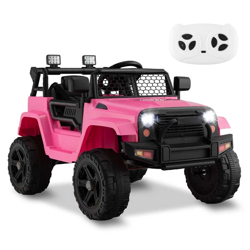 12V Kids Ride On Truck Car Battery Powered Electric Vehicle RC with Mesh Windshield & Bright Headlights