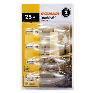 Sylvania 25 Watt B10 E12 Double Life Incandescent Light Bulb in 2700K Soft White Color Temperature (4-Pack) 10541