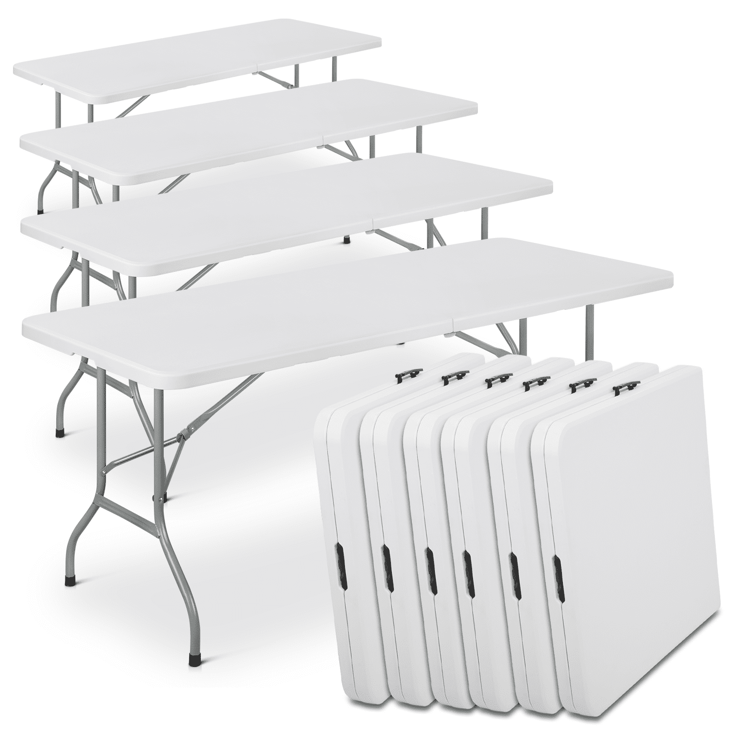 MoNiBloom Portable 6Ft Folding Card Table Set of 10， Plastic Indoor Outdoor Desk for Camping Picnic Garden， White