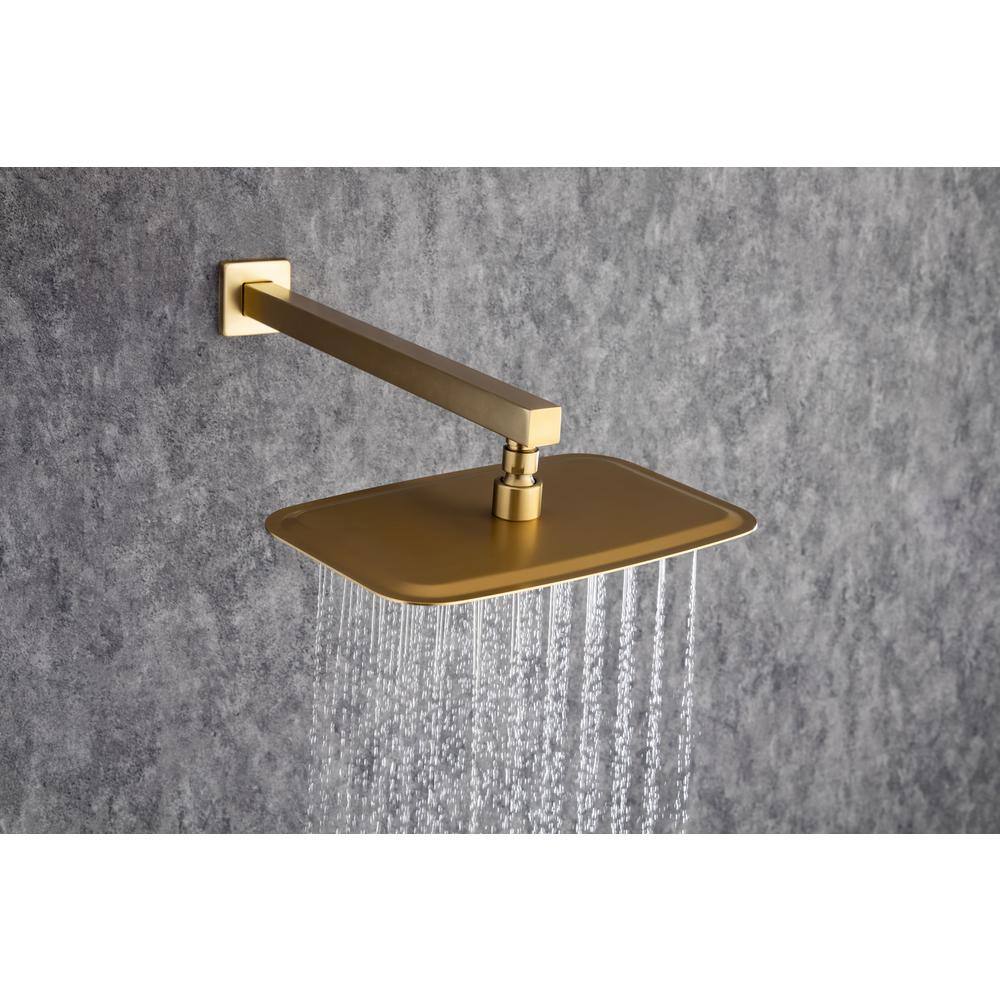 Mondawe Mondawell Square 3-Spray Patterns 12 in. x 8 in. Wall Mount Rain Dual Shower Heads with Handheld  Valve in Brushed Gold MA-D97202LSJ