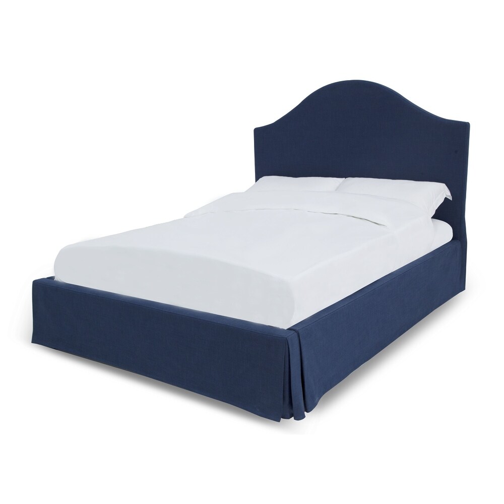 Sur Upholstered Skirted Storage Panel Bed in Navy