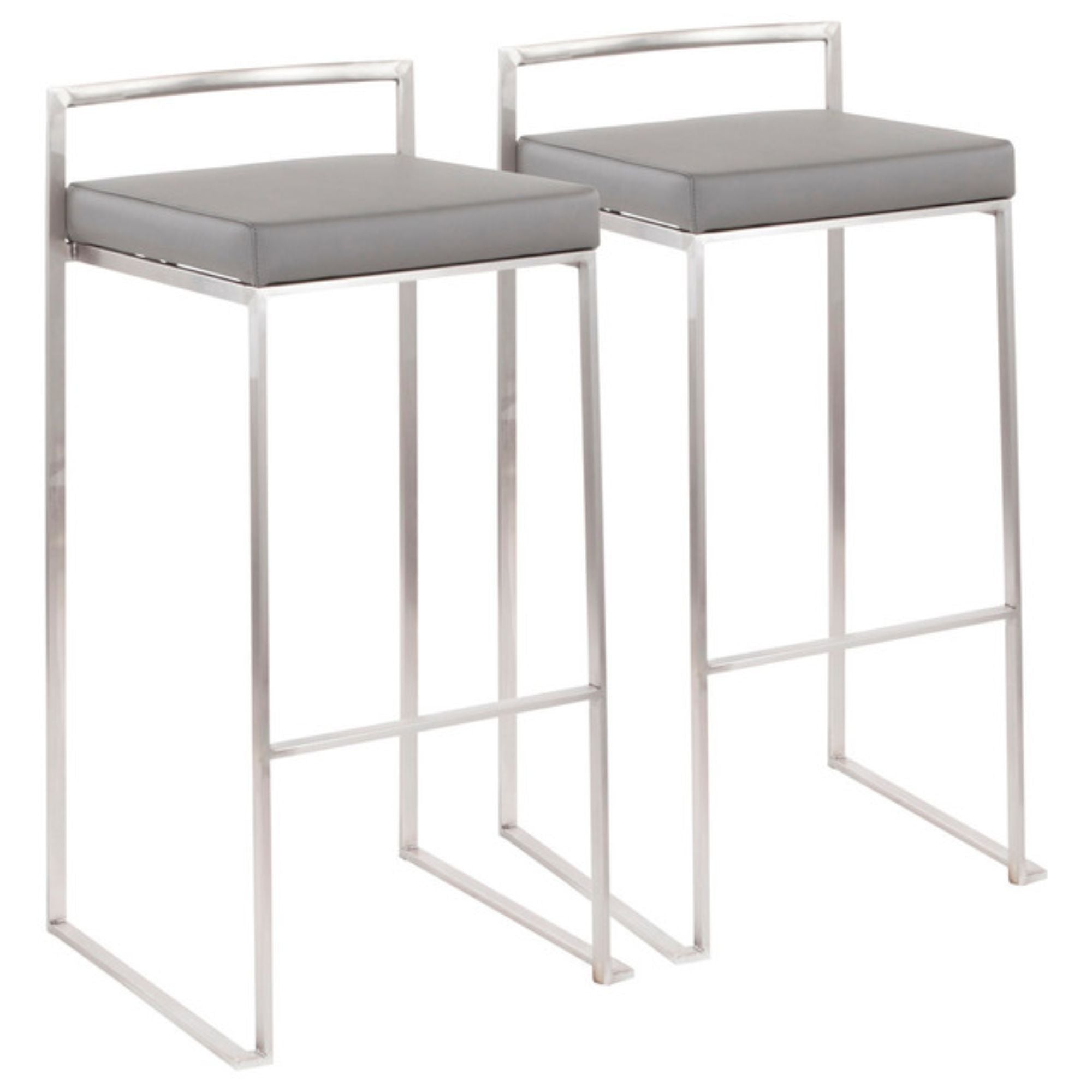 Contemporary Home Living Fuji Bar Stool， Grey， Set of 2