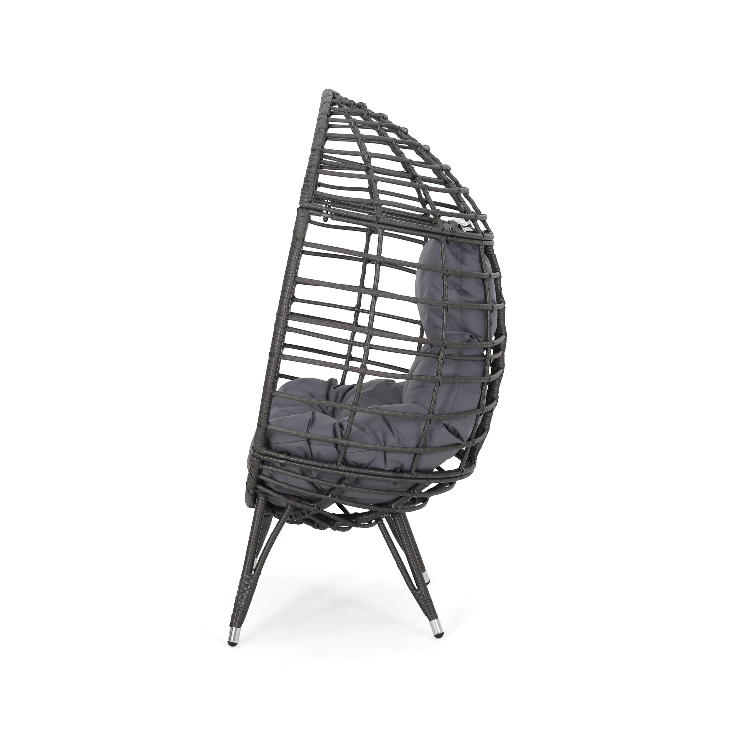 Kavani Outdoor Wicker Teardrop Chair with Cushion, Gray and Dark Gray