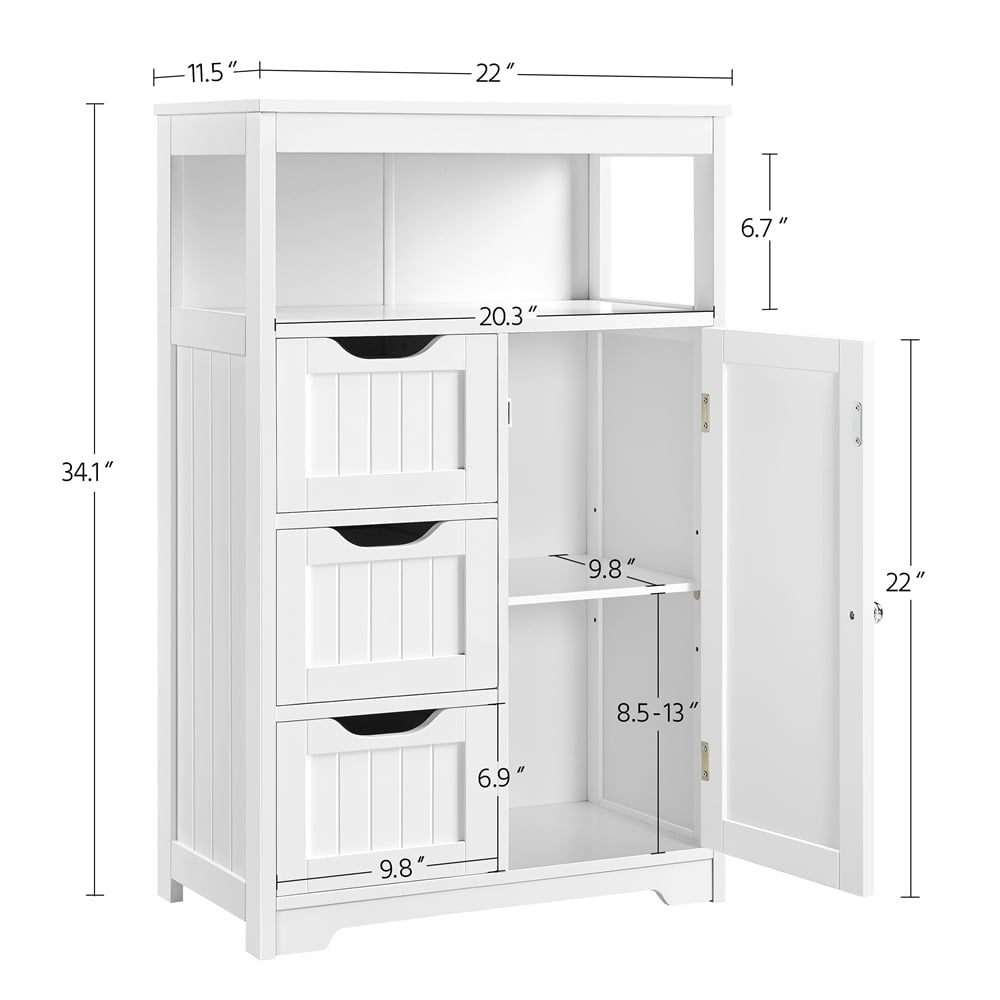 Topeakmart Wooden Bathroom Floor Cabinet Storage Organizer with Drawers, White